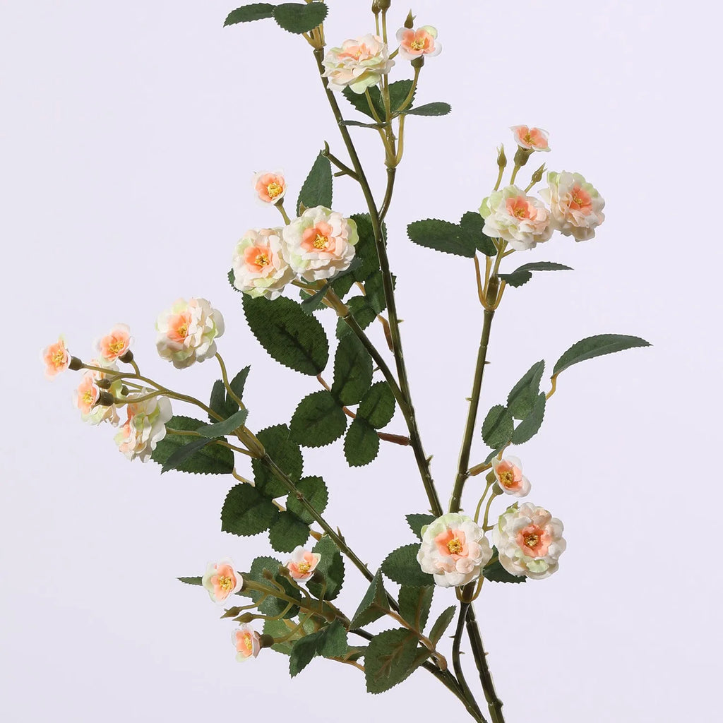 Artificial multi-head small rose ornament in silk fabric, available in five colours for wedding and photography use
