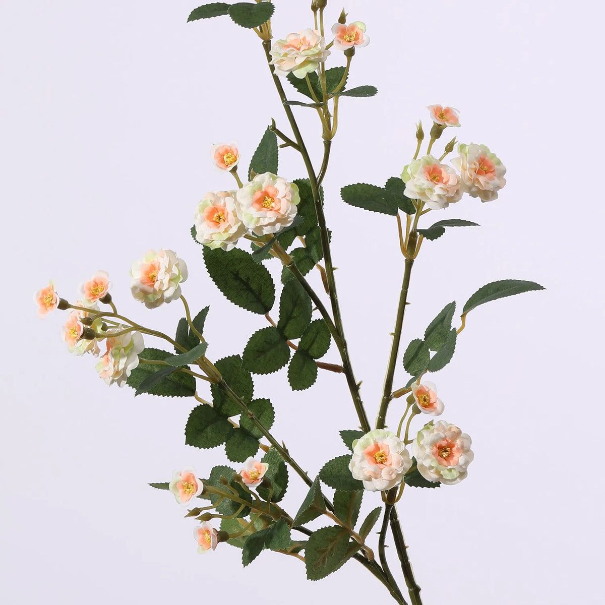 Artificial multi-head small rose ornament in silk fabric, available in five colours for wedding and photography use