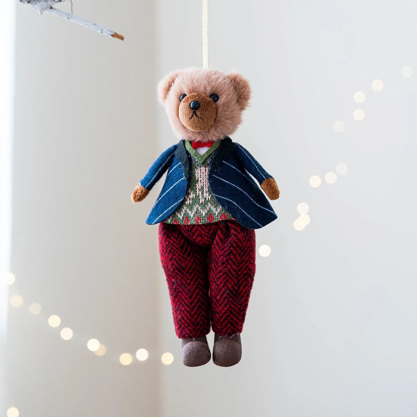 Couple plush bear doll set showing gentleman bear and princess bear with cotton suit plaid fabric design
