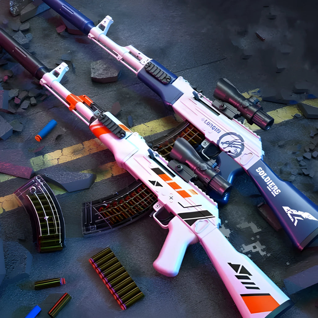Luo Chen throwing shell AK47 soft bullet toy gun in plastic with blue and white or Simov colour option