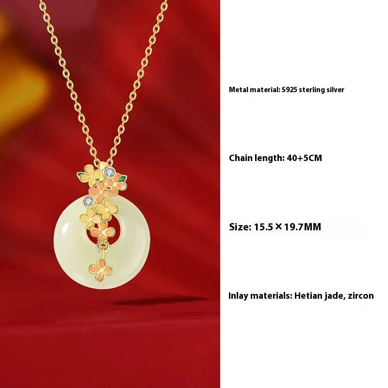 925 silver Hetian jade necklace with natural peace buckle pendant and cross chain