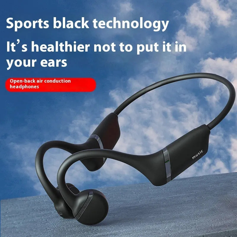H12 open bone conduction wireless Bluetooth headset with ear hook, plastic build, white or black, shown for sports and calls