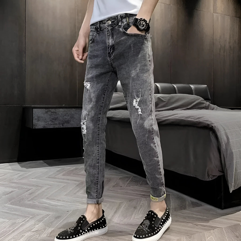 New Youth all-matching high-grade denim trousers for men high waist button fly cotton
