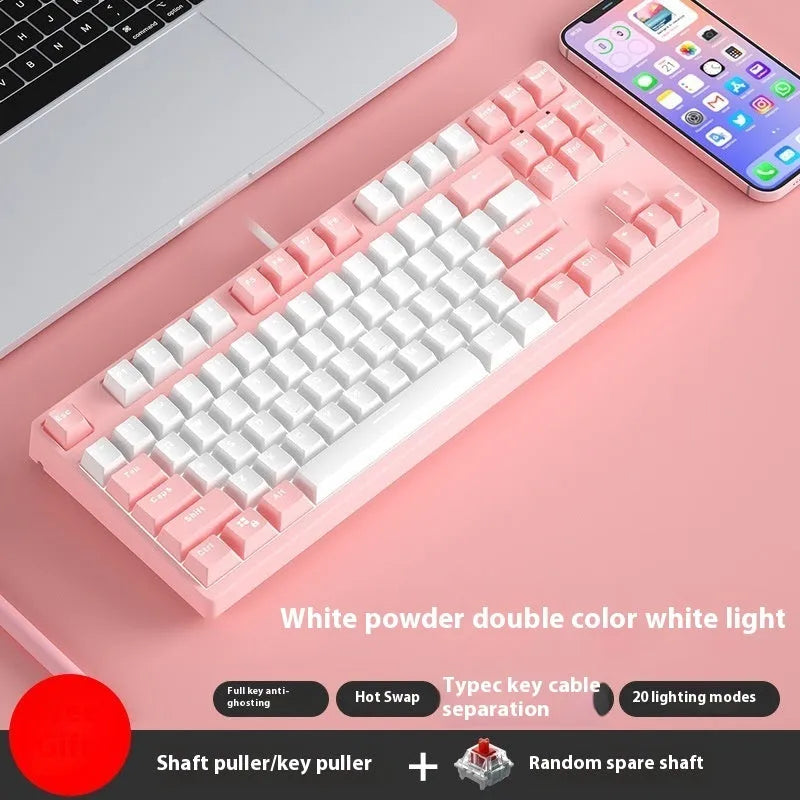 87-key wired mechanical keyboard with hot-swappable switches showing multiple colour combination options