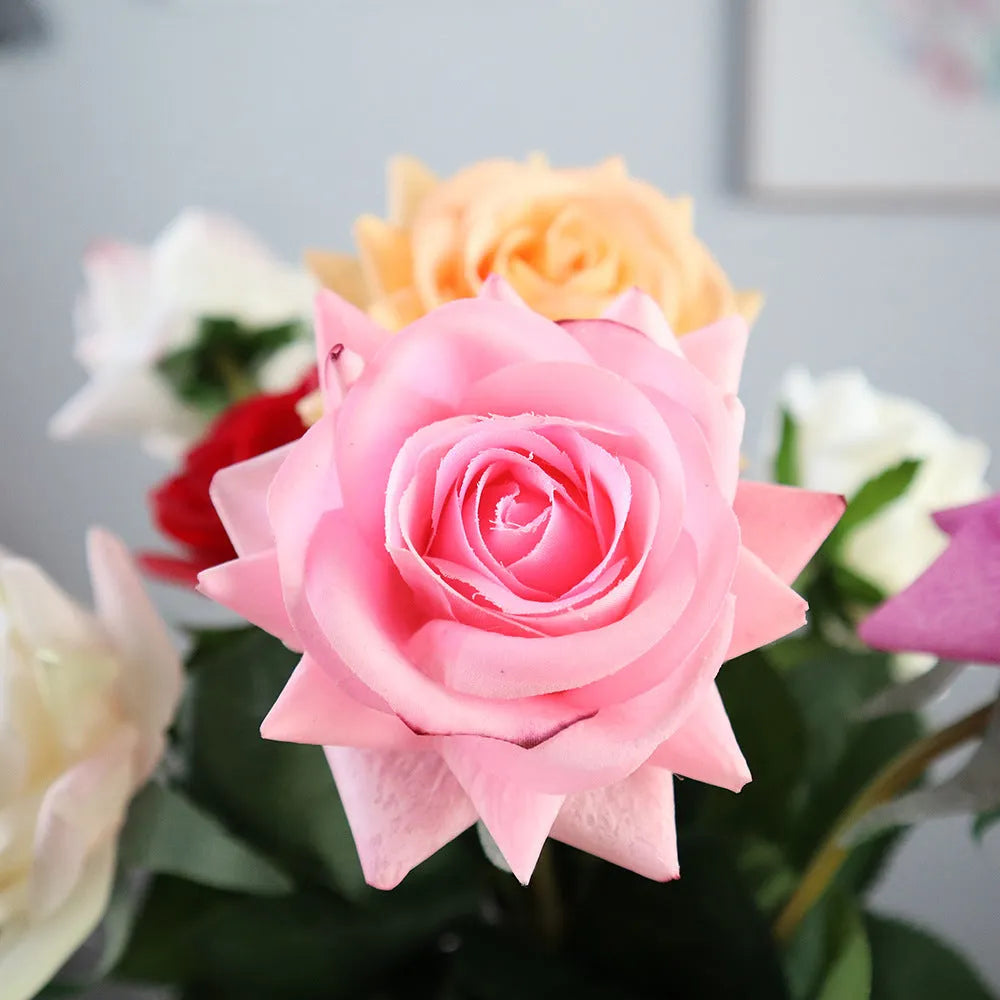 Artificial silk rose flower bouquet with 42cm length in multiple colour options