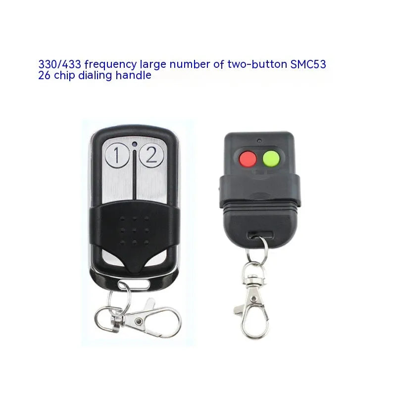 Black plastic two-key dial remote control handle with SMC5326 chip, 330MHz or 433MHz, 12V rated voltage for door control