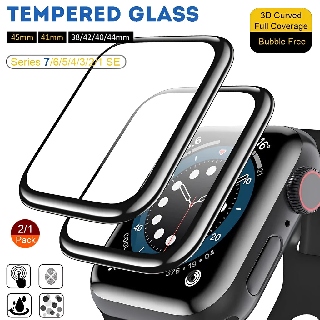 PMMA curved full screen protective film for Apple Watch in transparent black, sizes 38mm to 49mm