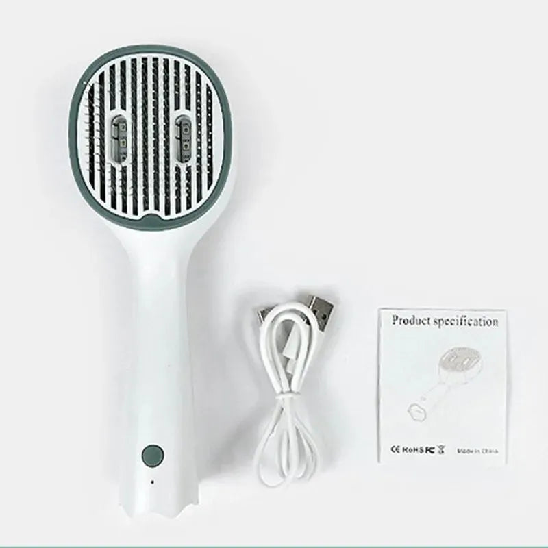 UVC sterilization pet grooming comb for cats and dogs, 25.8 x 9.8 x 5.5cm, dark green, grey, light green