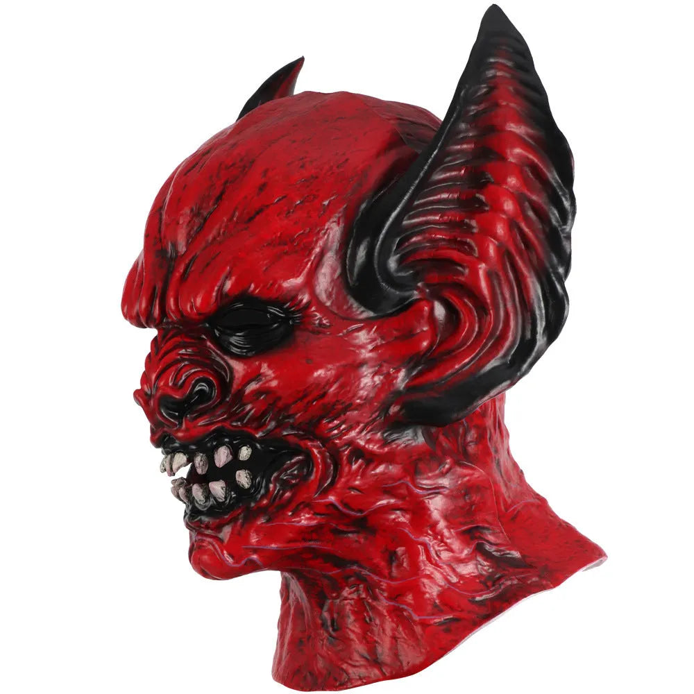 Red bat horror party hood mask for Halloween and holiday dress-up events