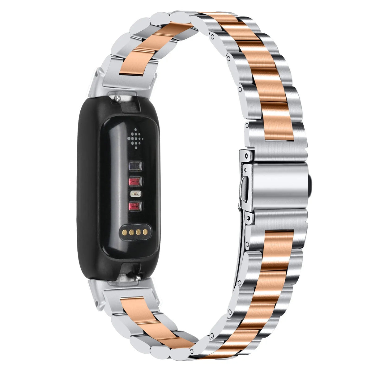 Stainless steel Apple Watch strap for Inspire 3 with three-bead design in multiple colour options