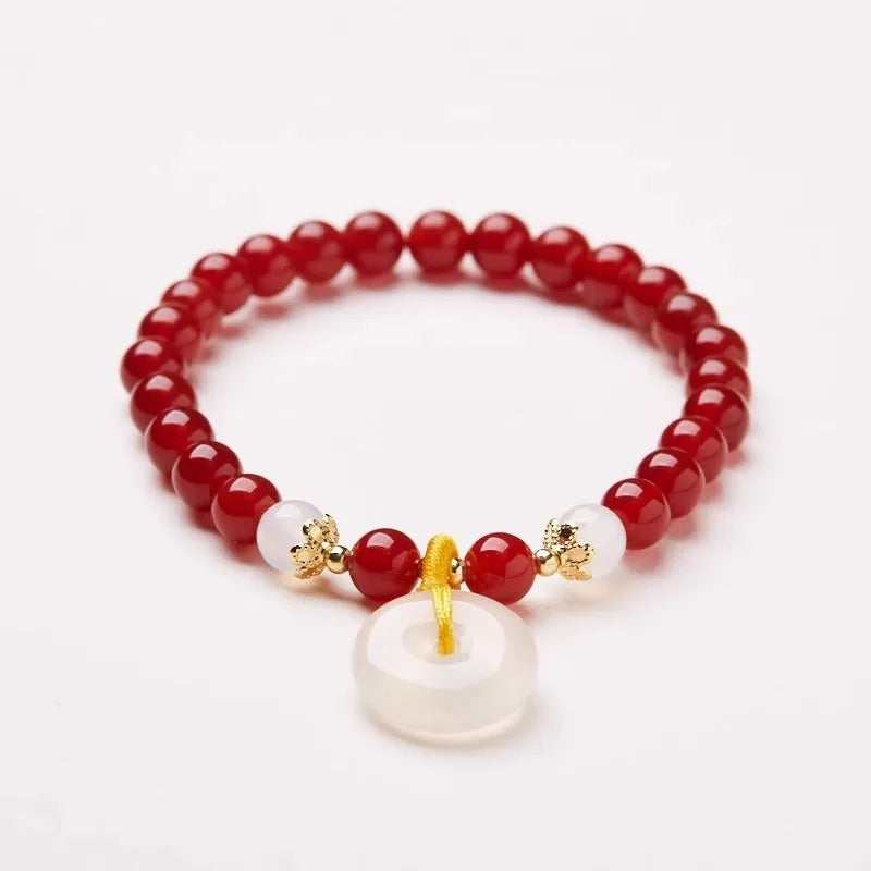 Handmade natural jinsi jade and red agate bracelet with safety buckle closure