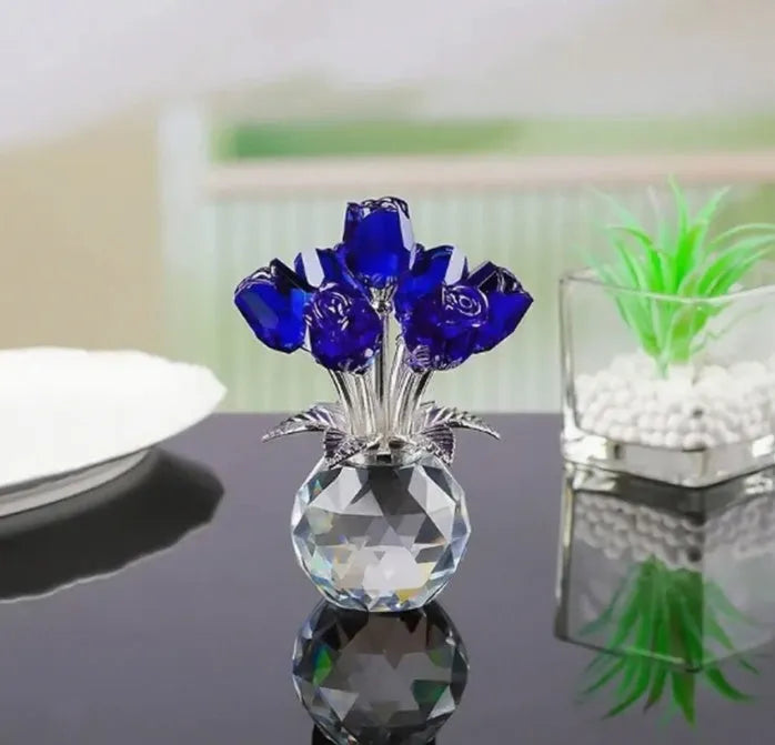 K9 crystal glass rose decorative craft in Chinese-style geometric form on a plain background.