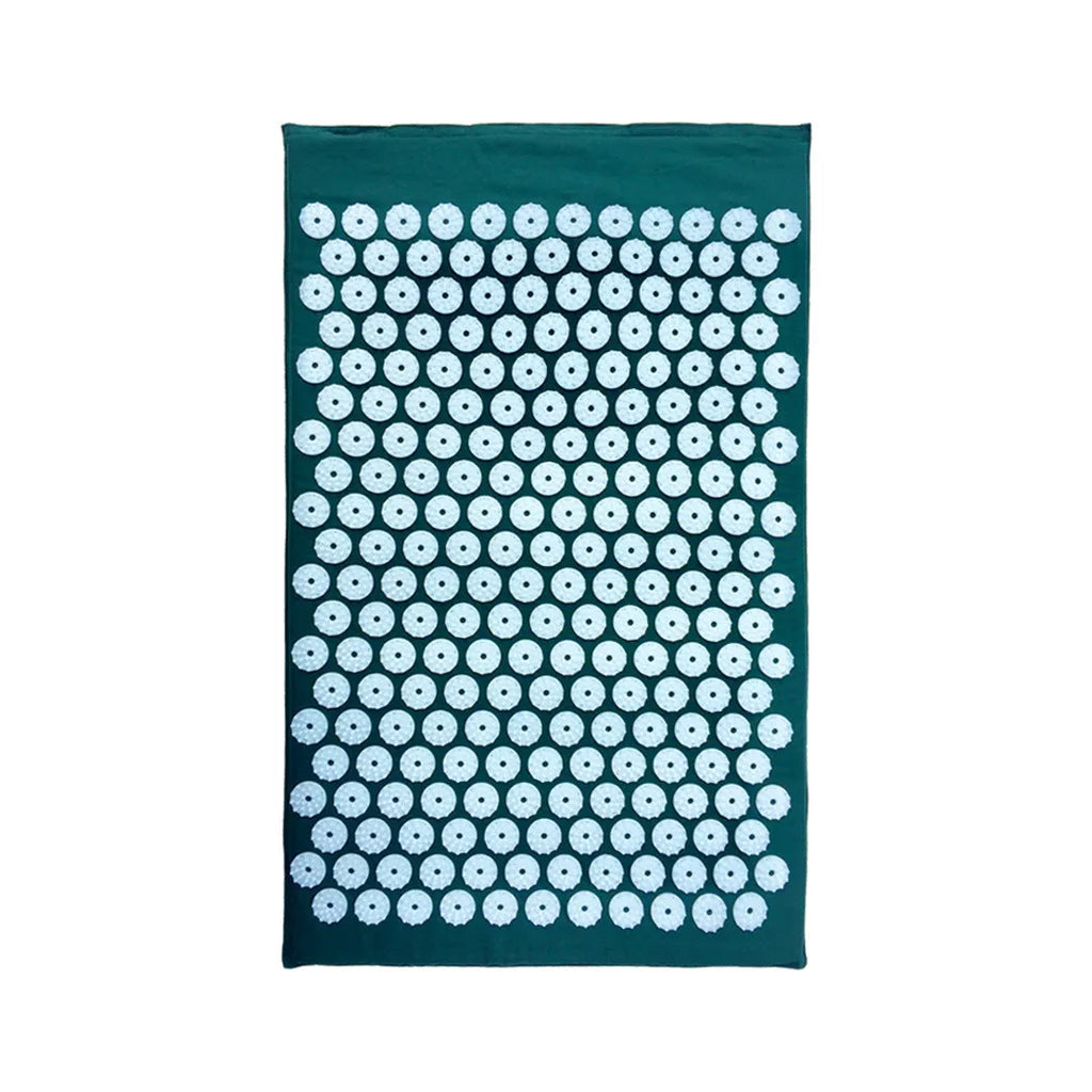 Acupuncture massage mat set with 68x42x2cm cushion and 38x15x10cm headrest in black and blue