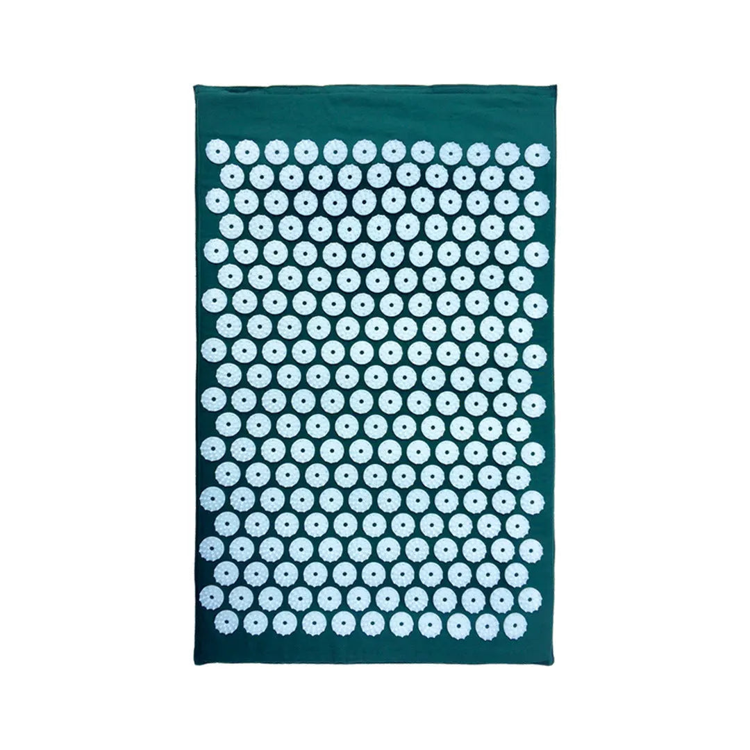 Acupuncture massage mat set with 68x42x2cm cushion and 38x15x10cm headrest in black and blue