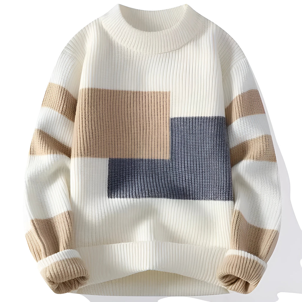 Men's loose knitwear polyester sweater in Pearl White with long sleeves, relaxed leisure style