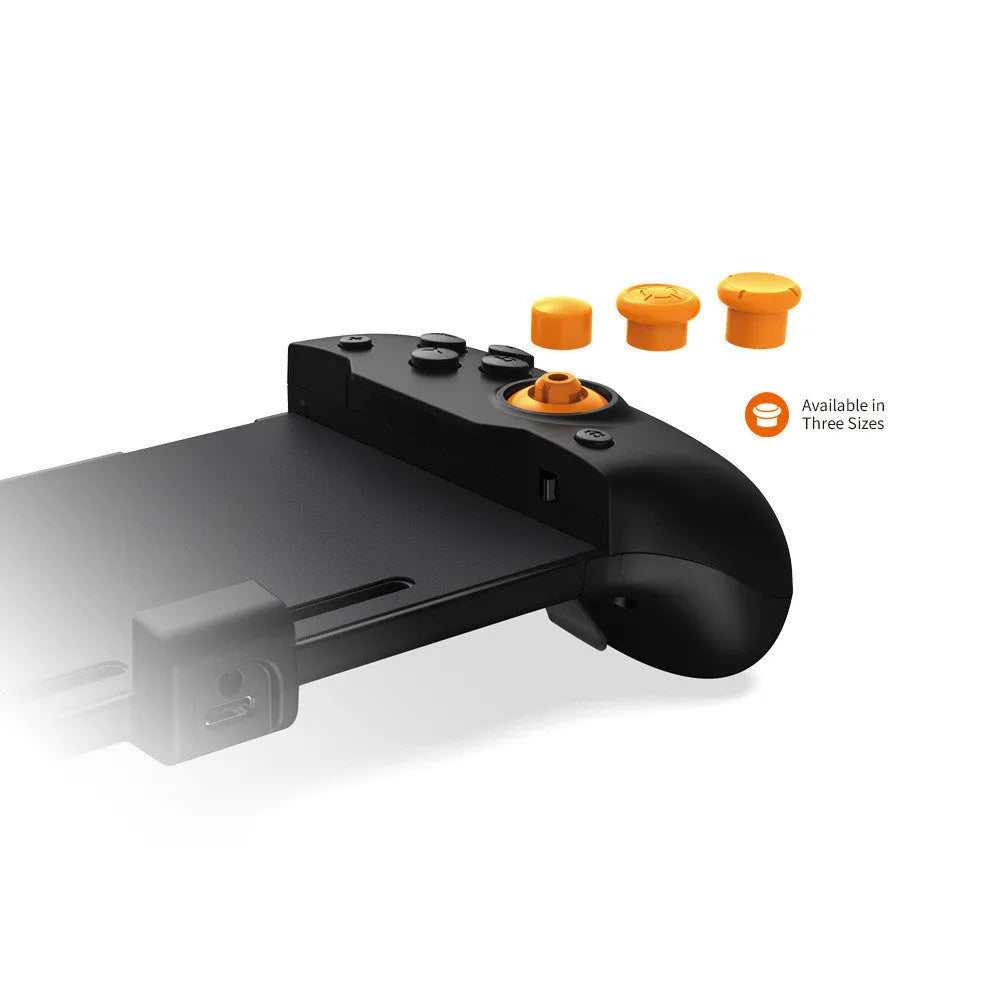 Black and white portable gamepad handle for Nintendo Switch console with integrated charging port.