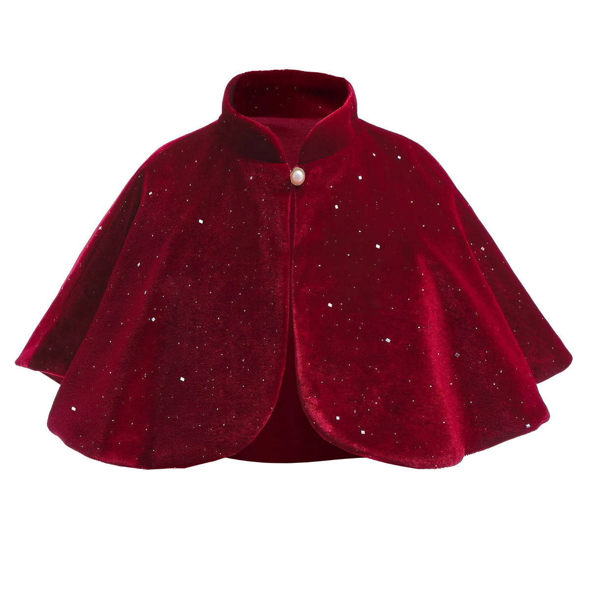 Girl's burgundy cape cloak with cotton lining, single-button closure, for autumn and winter, suitable height 100-150cm