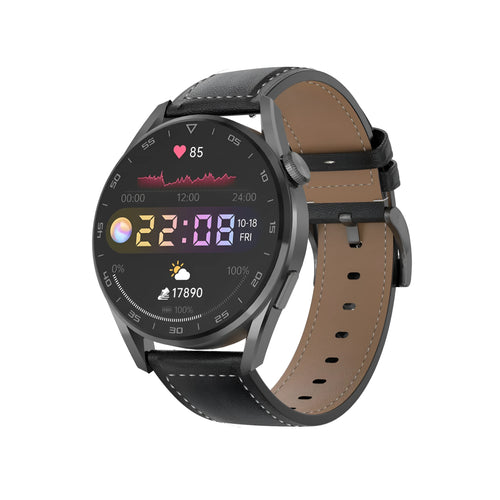 1.3 inch Bluetooth smart watch with metal strap showing call and QR scan features on display