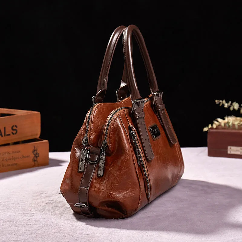 Women's PU leather crossbody shoulder bag with splicing design in black colour, 28x13x20cm