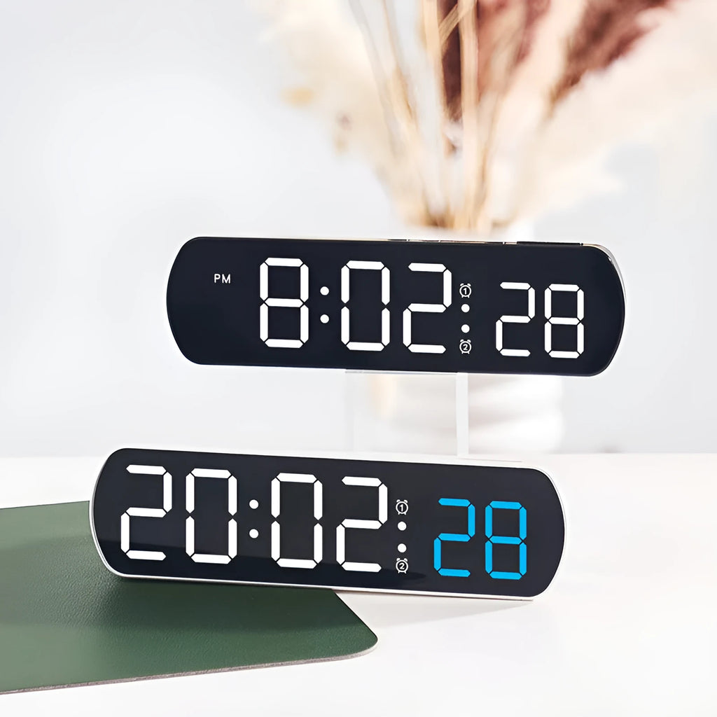 LED multi-function clock with temperature and second hand, plastic shell, black shell white light