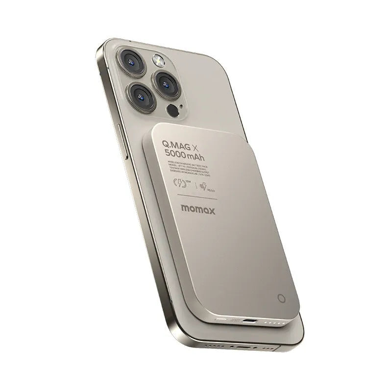 Black and titanium gold magnetic wireless alloy power bank showing creative design.