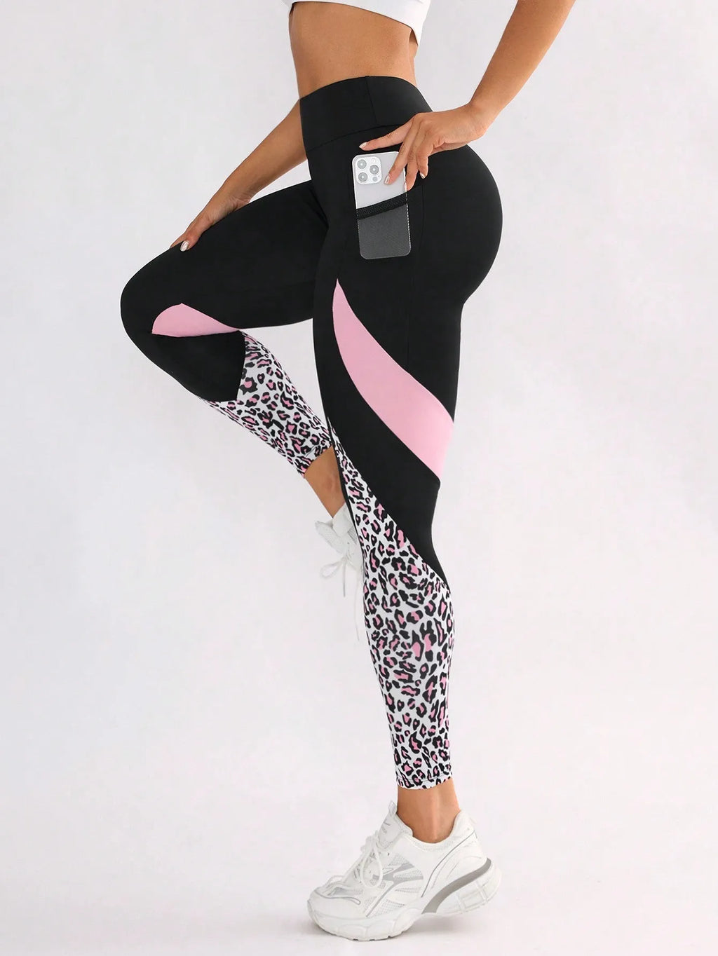 High waist tight sports yoga pants polyester cropped leggings with pocket, black ribbon colour options