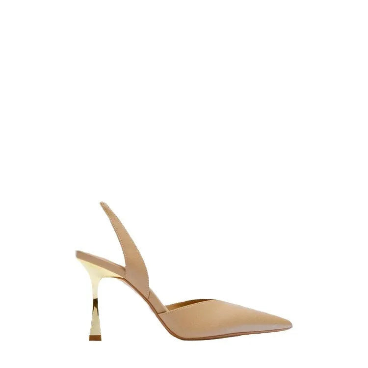 Korean style nude pointed high heels in patent leather with shallow mouth design in apricot colour