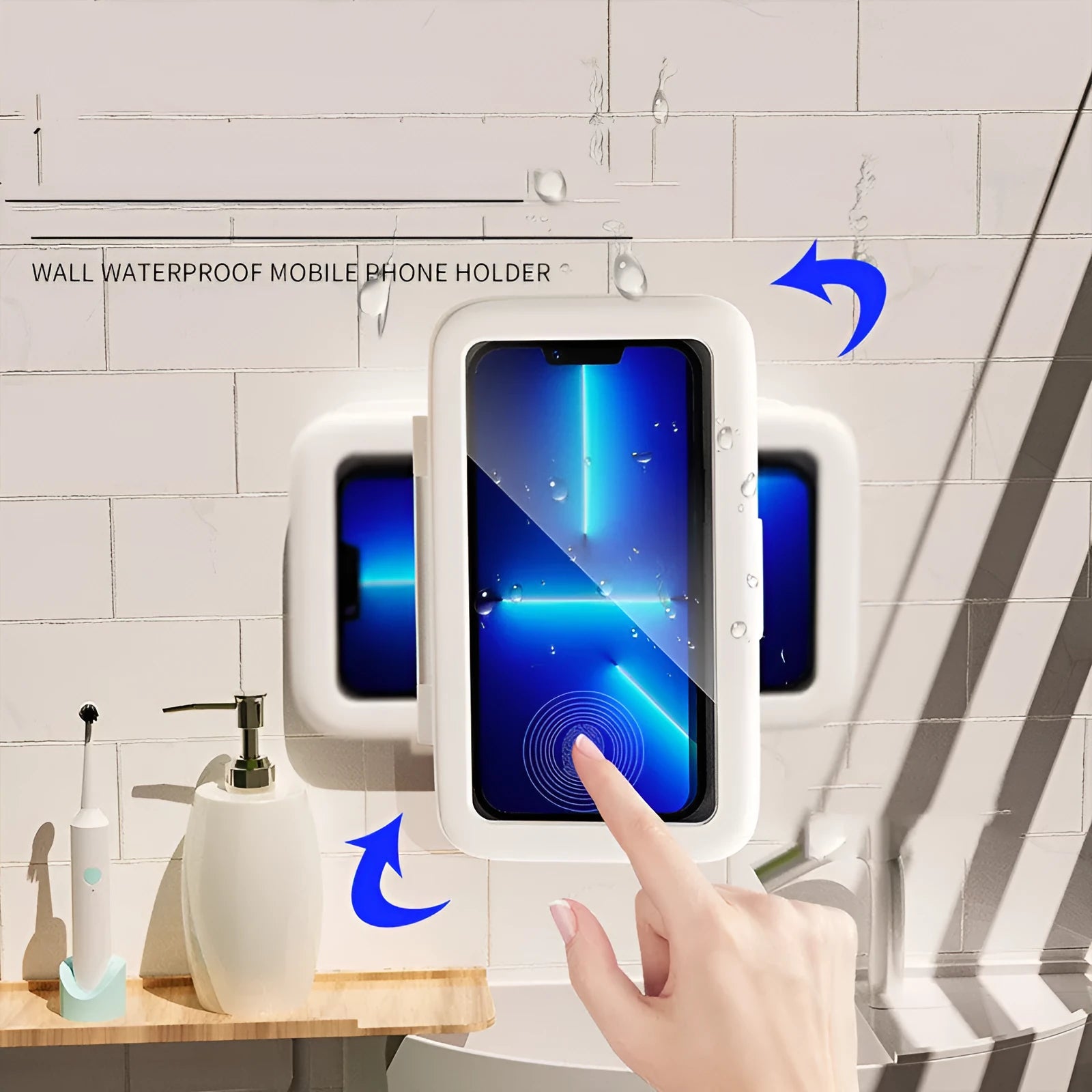 Waterproof shower phone holder with touch screen and anti-fog window in black, pink, or white