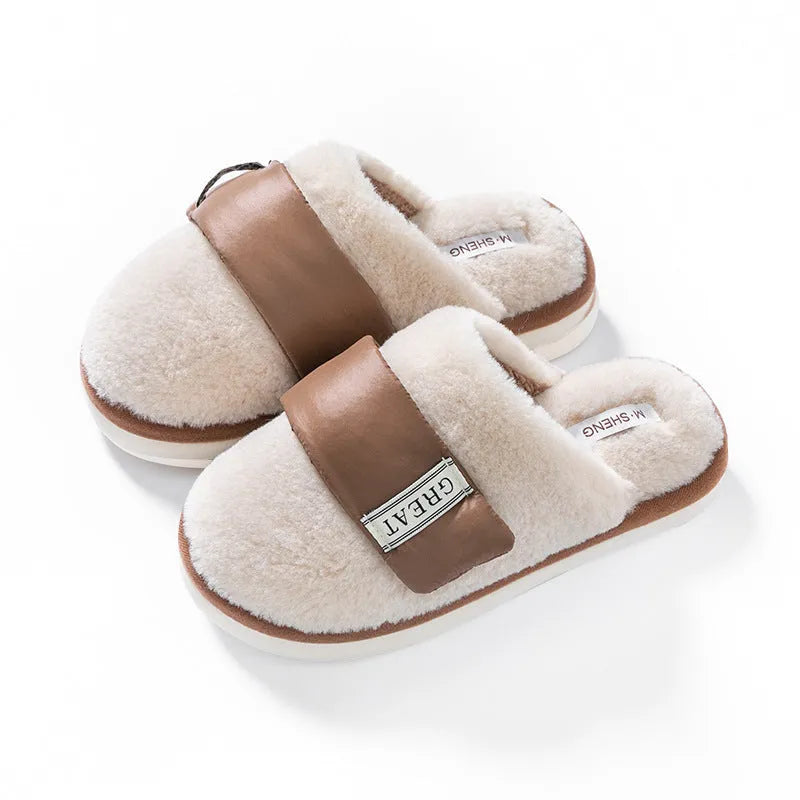 Velcro floor slippers with plush upper and plastic sole, available in five colours, sizes 36-45