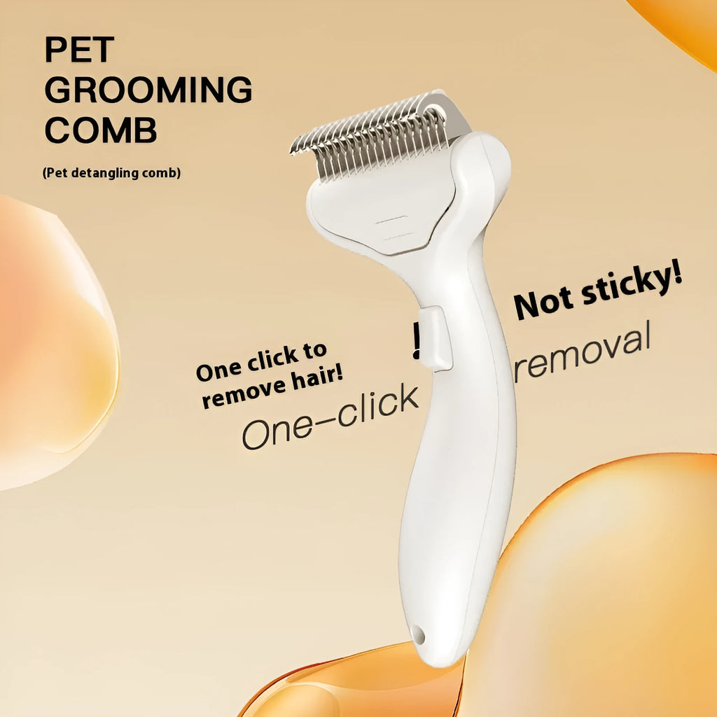 Pet hair unknotting comb in ABS material for cats and dogs, floating hair removal tool in green colour