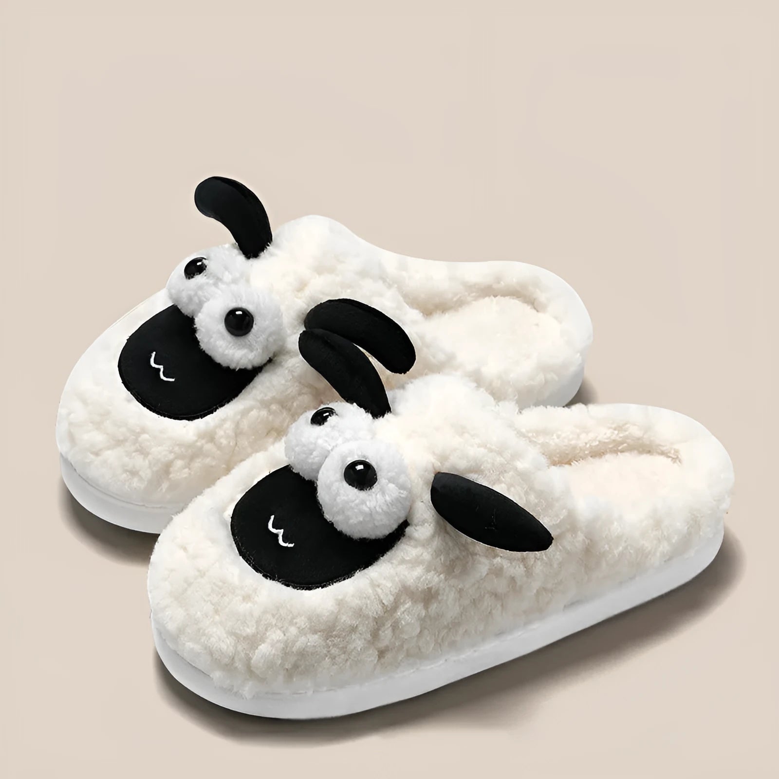 Brown thermal cotton slip-on slippers with suede upper and PVC sole on a white background