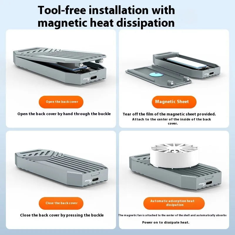 Aluminium external hard drive enclosure for M.2 SSD in silver or grey colour with 40Gbps speed.