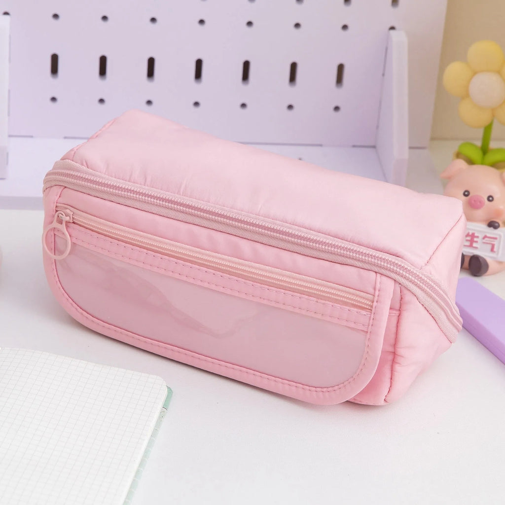 Korean-style ten-layer flip pencil case in canvas with multiple compartment storage