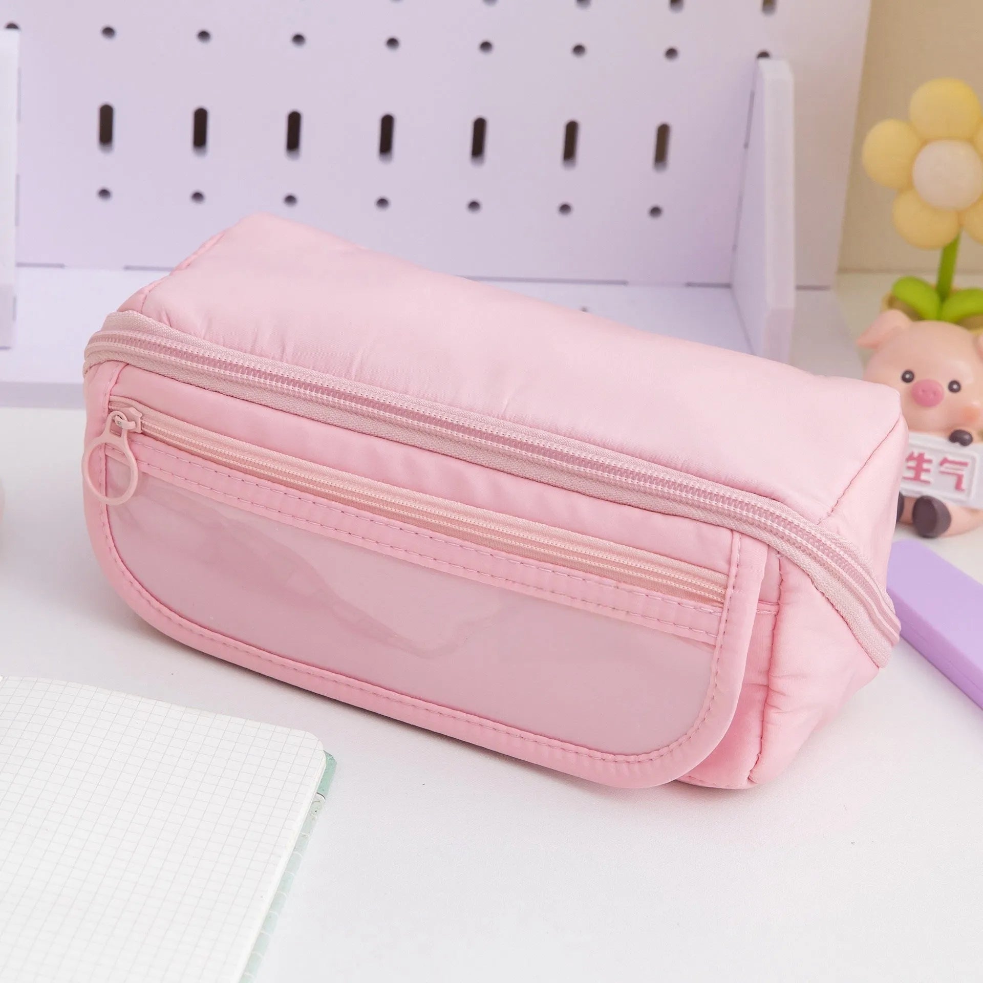 Korean-style ten-layer flip pencil case in canvas with multiple compartment storage