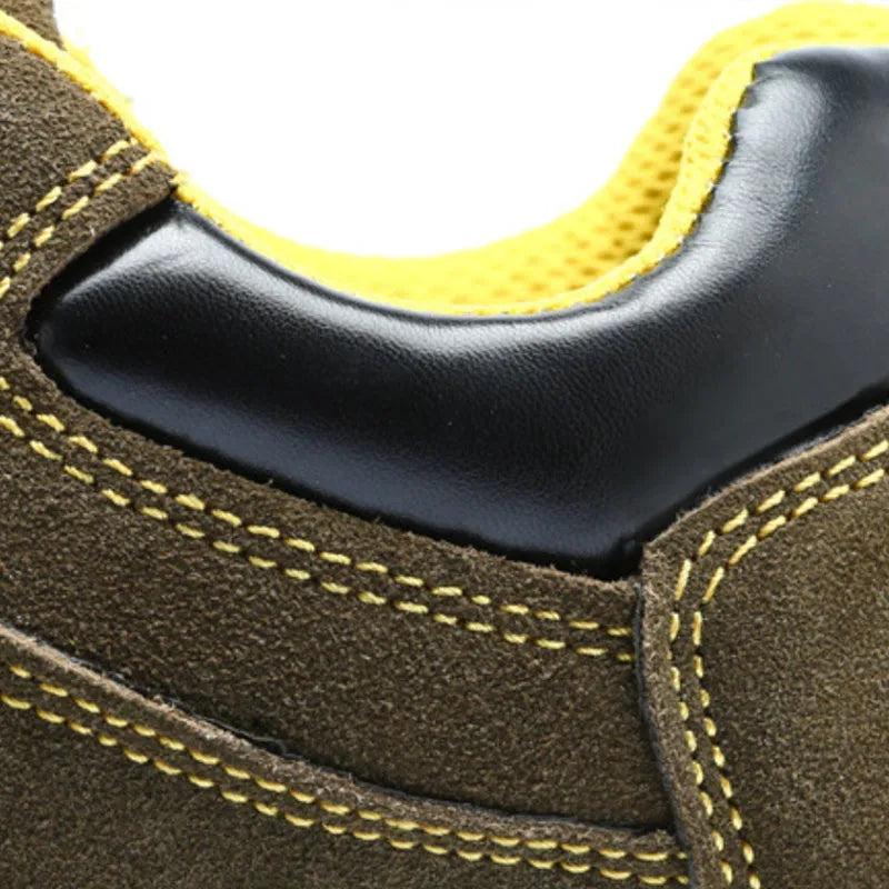 Bronze cow suede steel toe safety boots with anti-skid sole for workplace protection