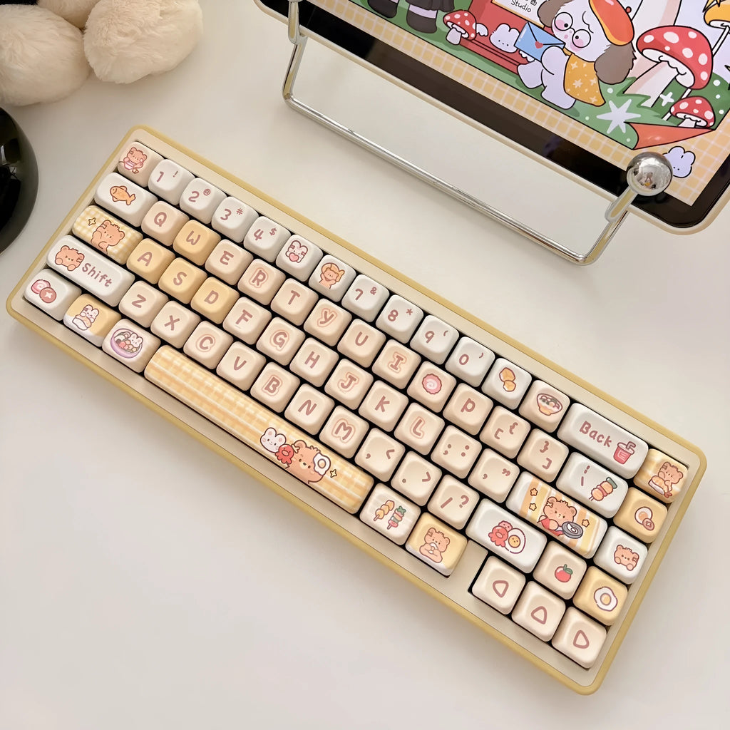 Rabbit Bear Restaurant themed mechanical keyboard keycaps in EOA height with heat sublimation printing