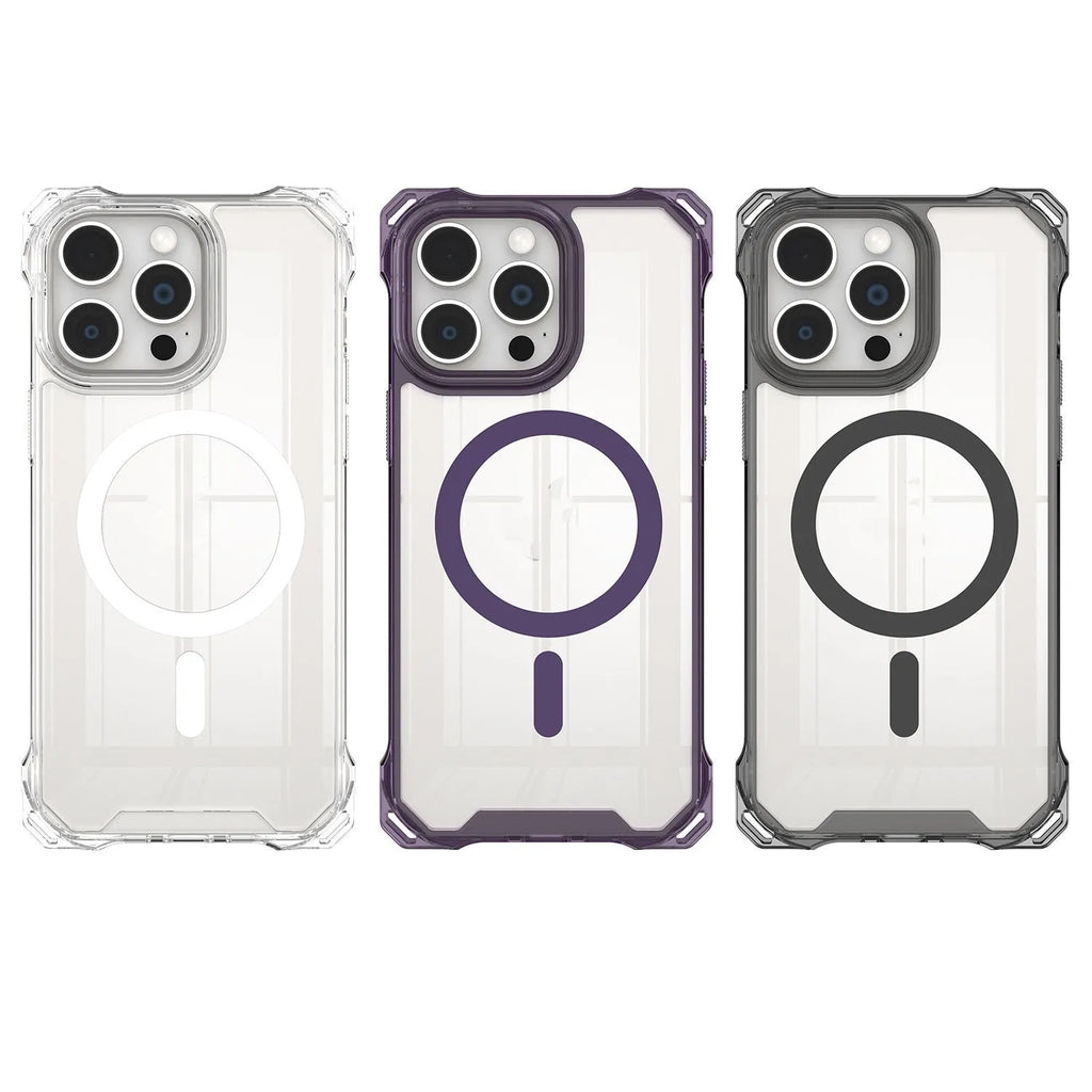 Shoulder lanyard TPU phone cover with magnetic suction, four-corner drop protection, and transparent black finish for Apple iPhone