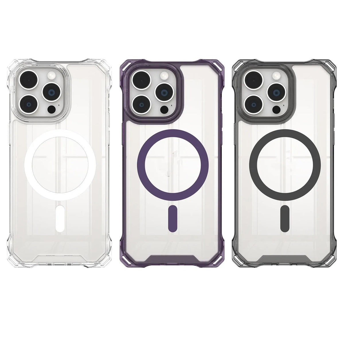 Shoulder lanyard TPU phone cover with magnetic suction, four-corner drop protection, and transparent black finish for Apple iPhone
