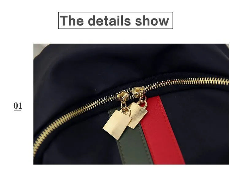 Fashion Korean style PU leather backpack with red and green stripes and sewing thread detail