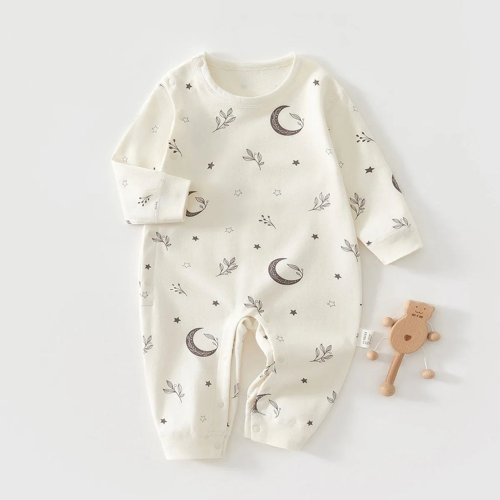 Pure cotton baby jumpsuit long sleeve boneless neutral unisex in apricot cat colour, 66cm to 90cm.