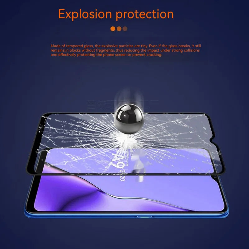 OPPO A9 2020 full screen tempered glass protector in full glue black finish