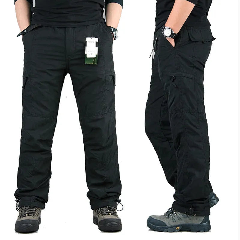 Men's cotton overalls with velvet lining in Army Green colour showing loose-fit straight-leg design