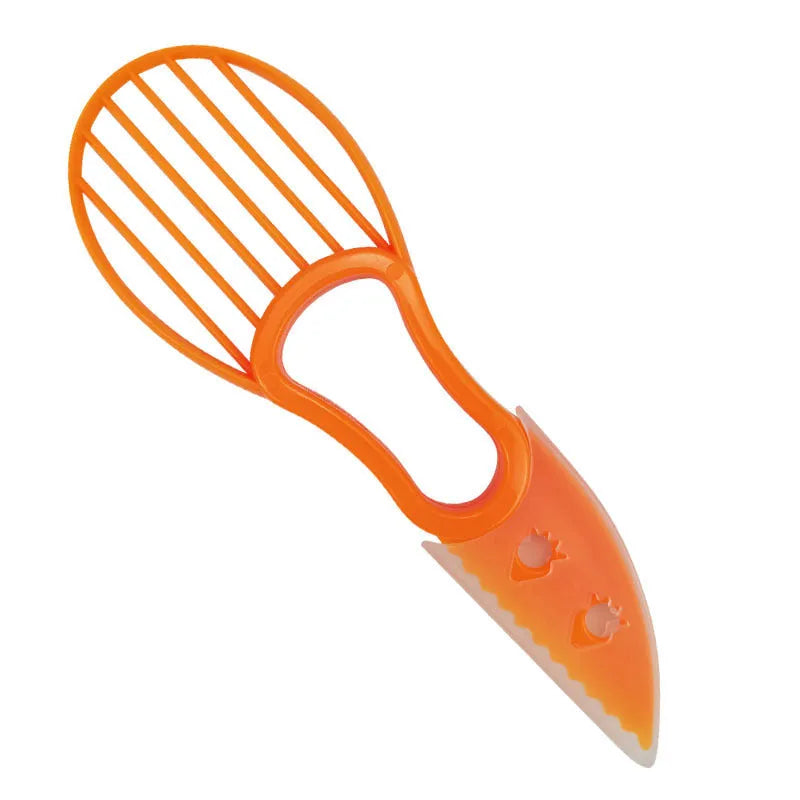 Multifunctional avocado knife in green and orange polypropylene for slicing and peeling fruit