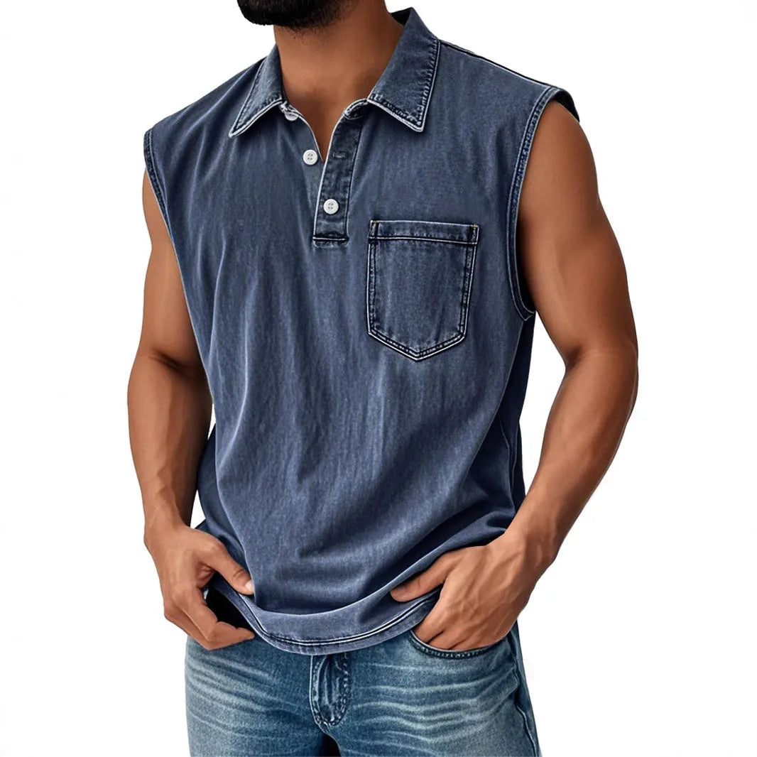Men's 3D digital printed polo shirt with button front in loose fit casual styling