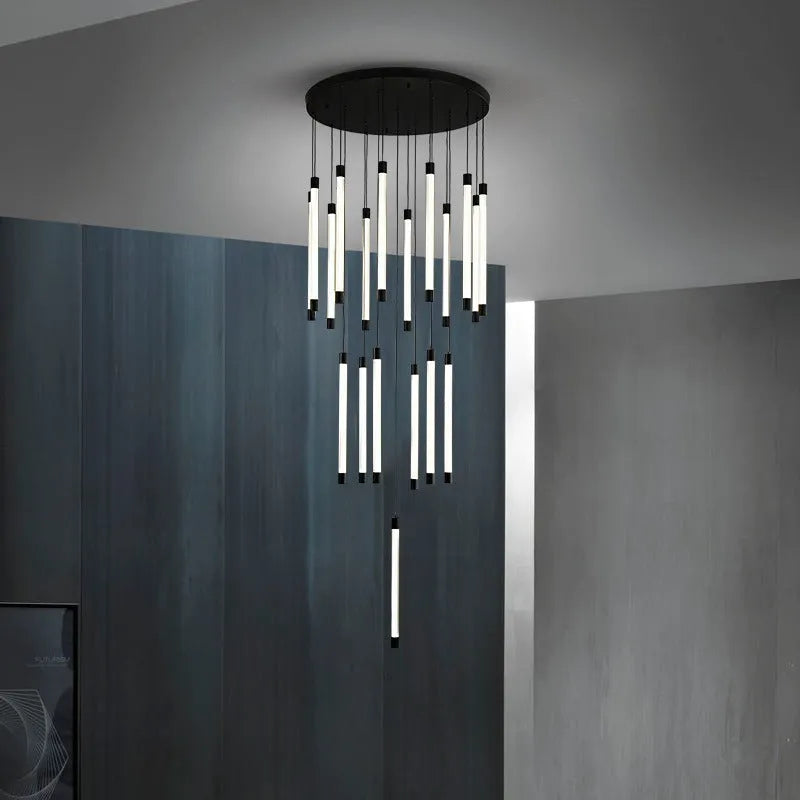 All copper duplex staircase long chandelier, LED pendant light, 800mm boundary dimension, 250cm height, single head