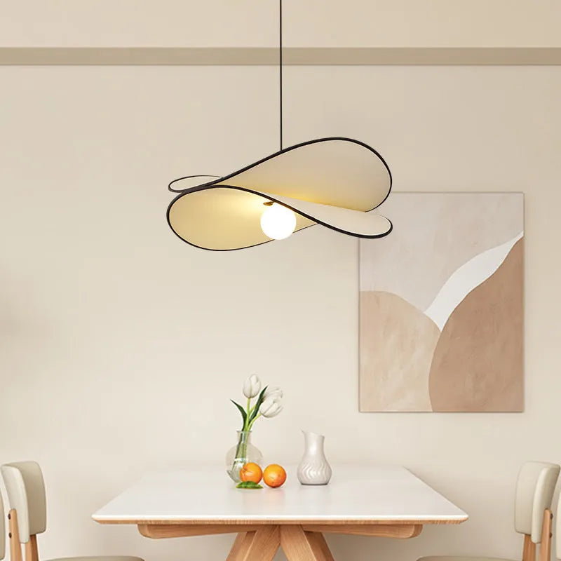 French artistic pendant light with 40cm fabric potato chips chandelier shade for bedroom lighting