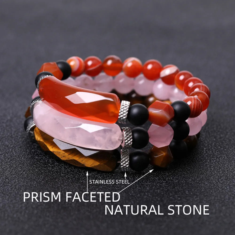 Handmade agate bracelet with diamond-shaped geometric cut and fan-shaped design elements