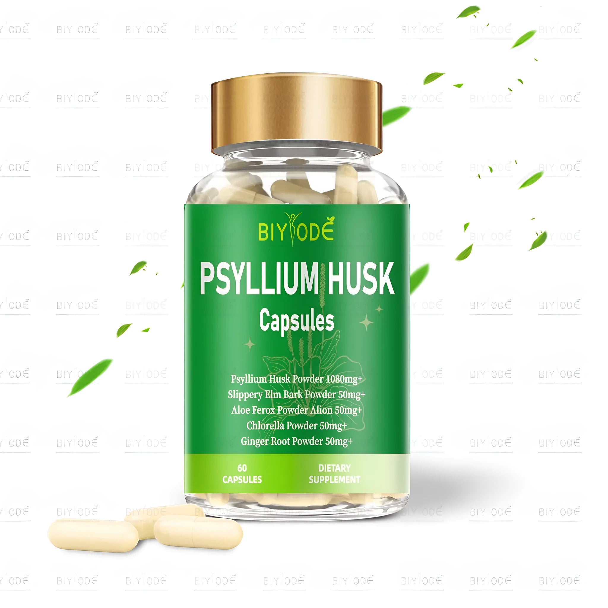 Bottle of 60 psyllium husk powder capsules fibre supplement