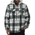 Gray plaid hooded flannel shirt for men, loose casual long sleeve jacquard cardigan, sizes S-XXXL