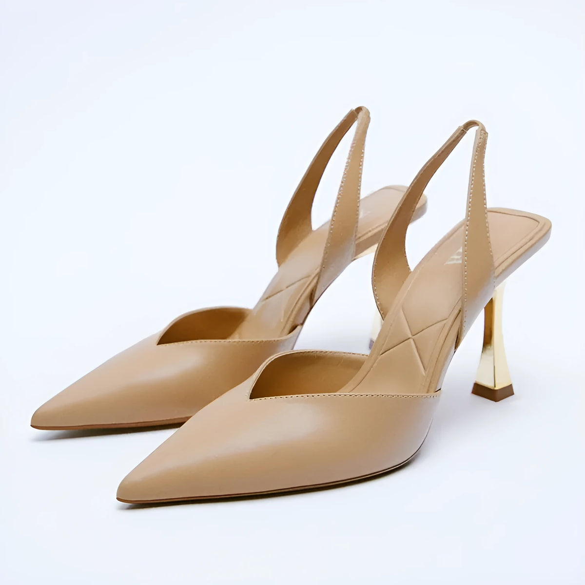 Korean style nude pointed high heels in patent leather with shallow mouth design in apricot colour